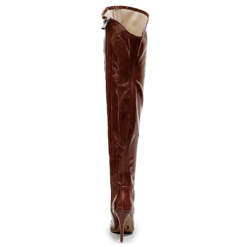 Courtneyy - Brown Vegan Patent - Street Sole - Thigh Variant Four