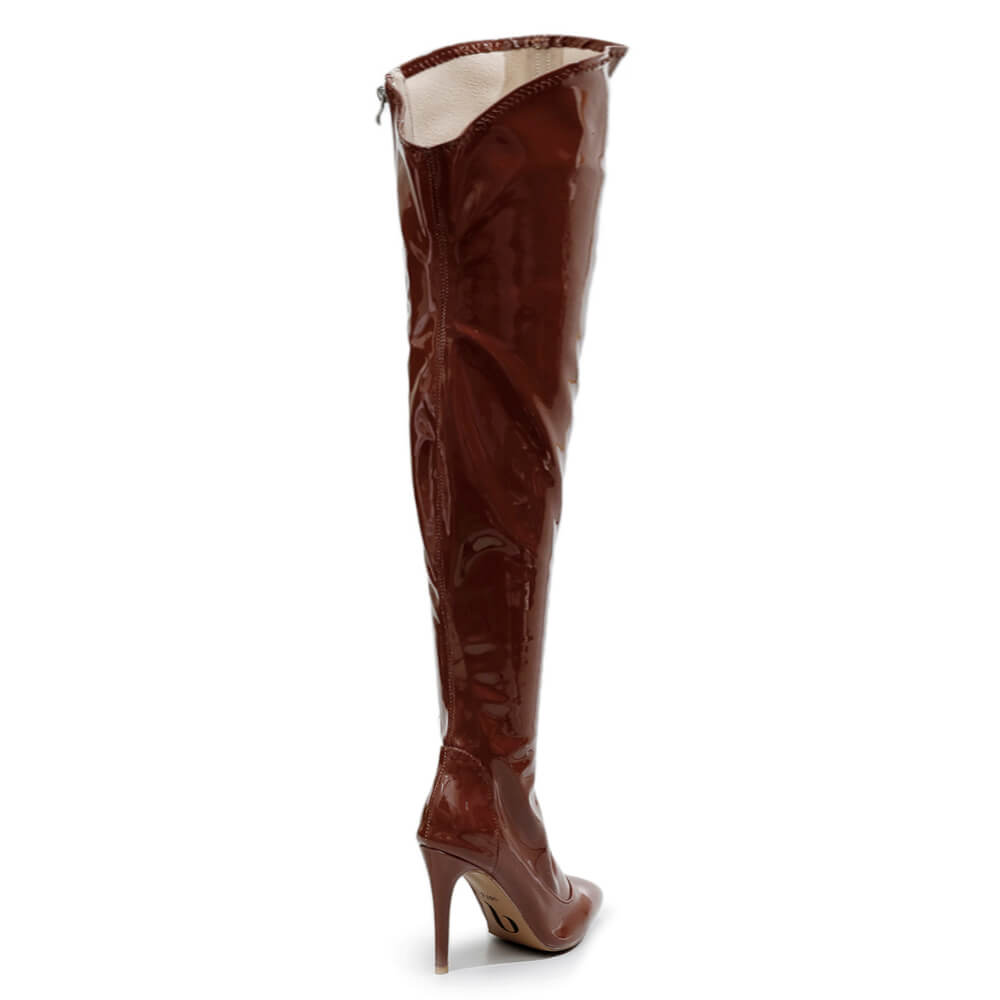 Courtneyy - Brown Vegan Patent - Street Sole - Thigh Variant Four