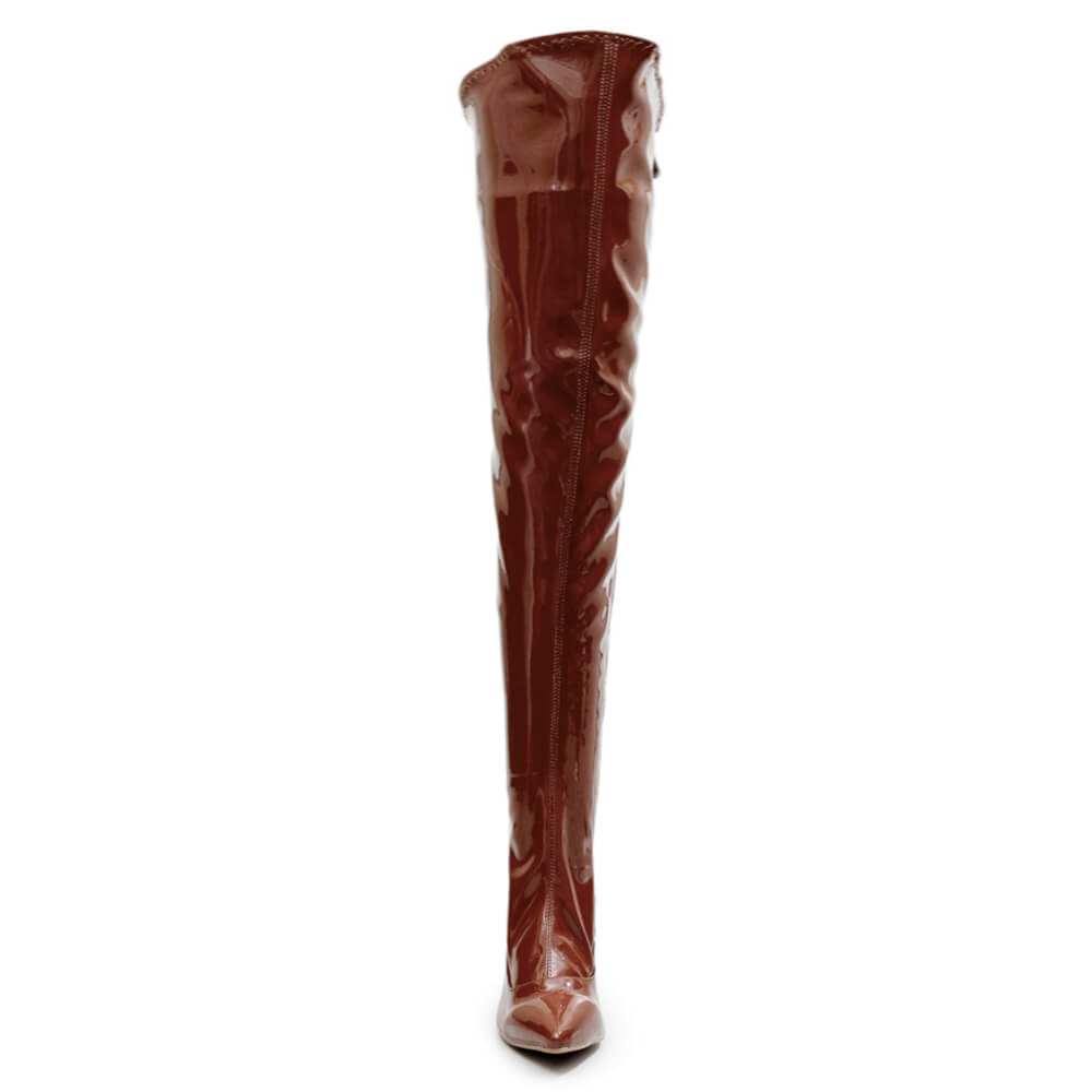 Courtneyy - Brown Vegan Patent - Street Sole - Thigh Variant Five