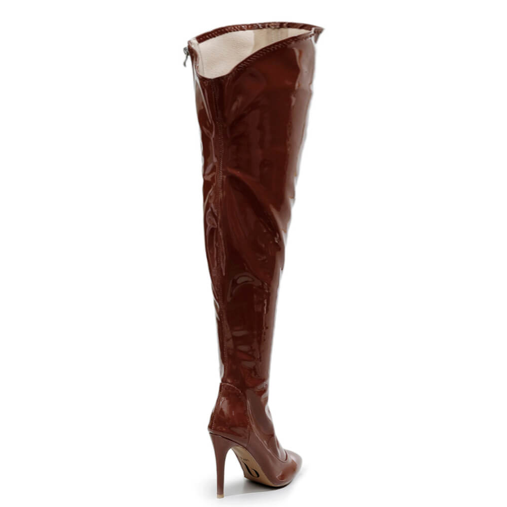 Courtneyy - Brown Vegan Patent - Street Sole - Thigh Variant Five