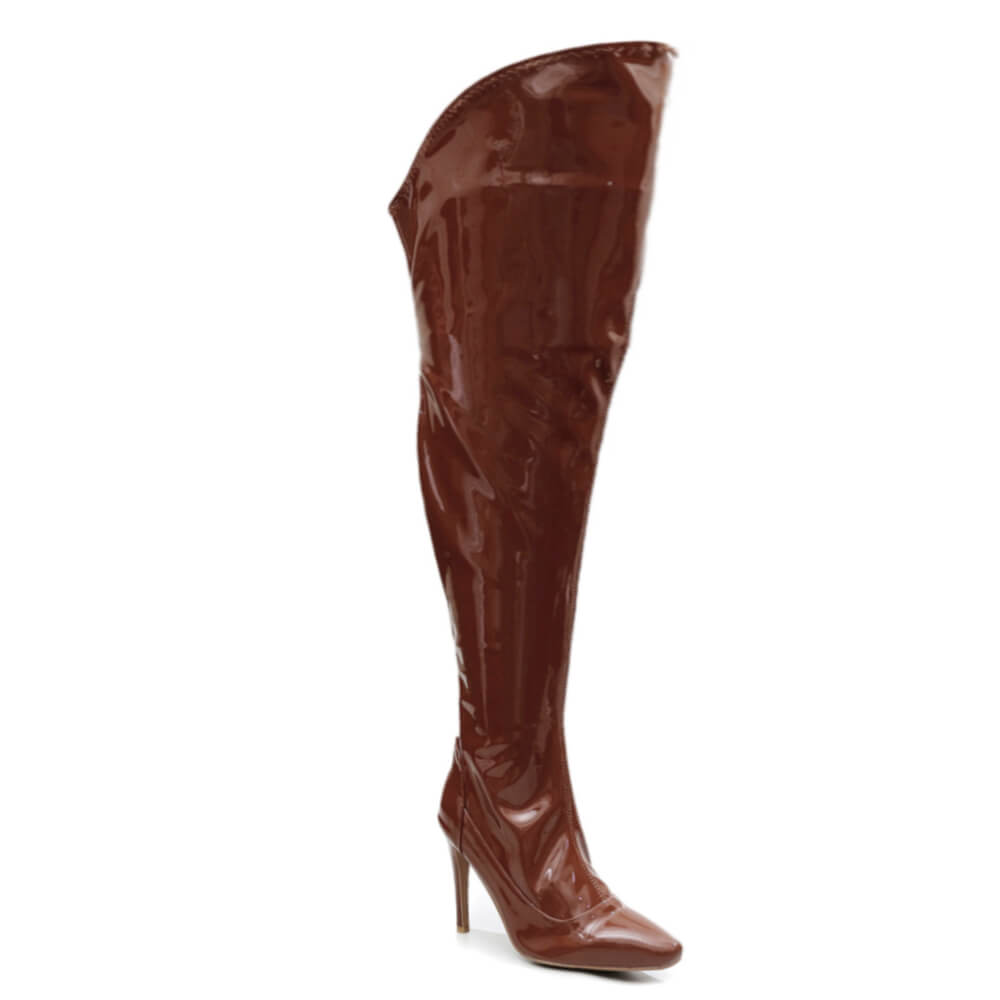 Courtneyy - Brown Vegan Patent - Street Sole - Thigh Variant Six