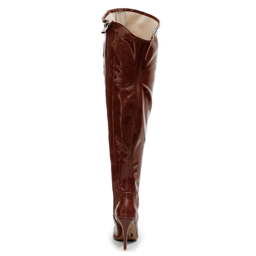 Courtneyy - Brown Vegan Patent - Street Sole - Thigh Variant Six