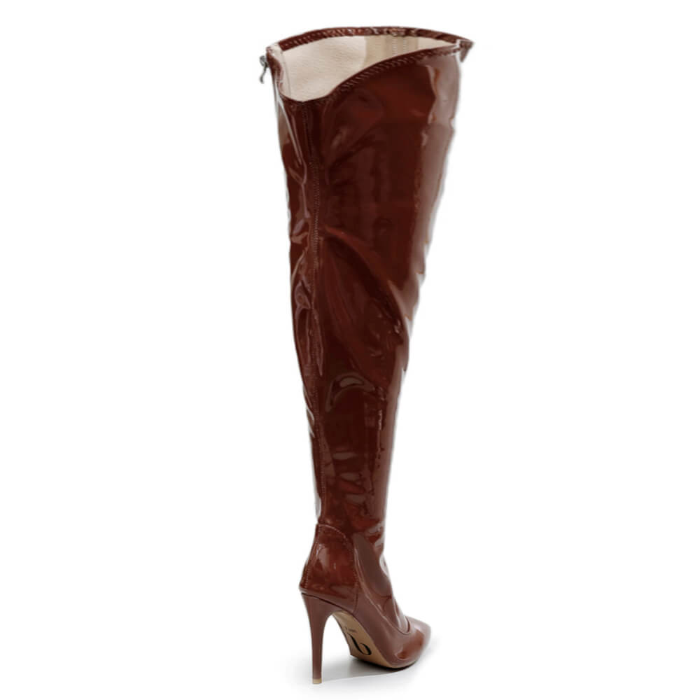 Courtneyy - Brown Vegan Patent - Street Sole - Thigh Variant Six
