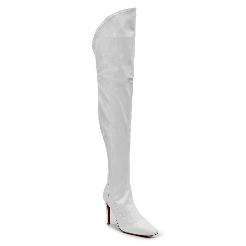 Courtneyy - White Wet Look - Street Sole - Thigh Variant One