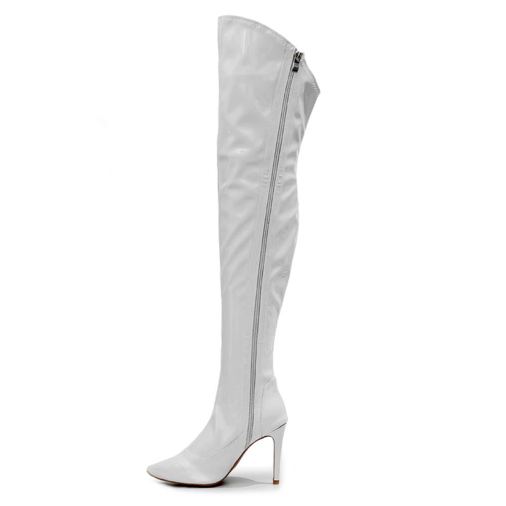 Courtneyy - White Wet Look - Street Sole - Thigh Variant One