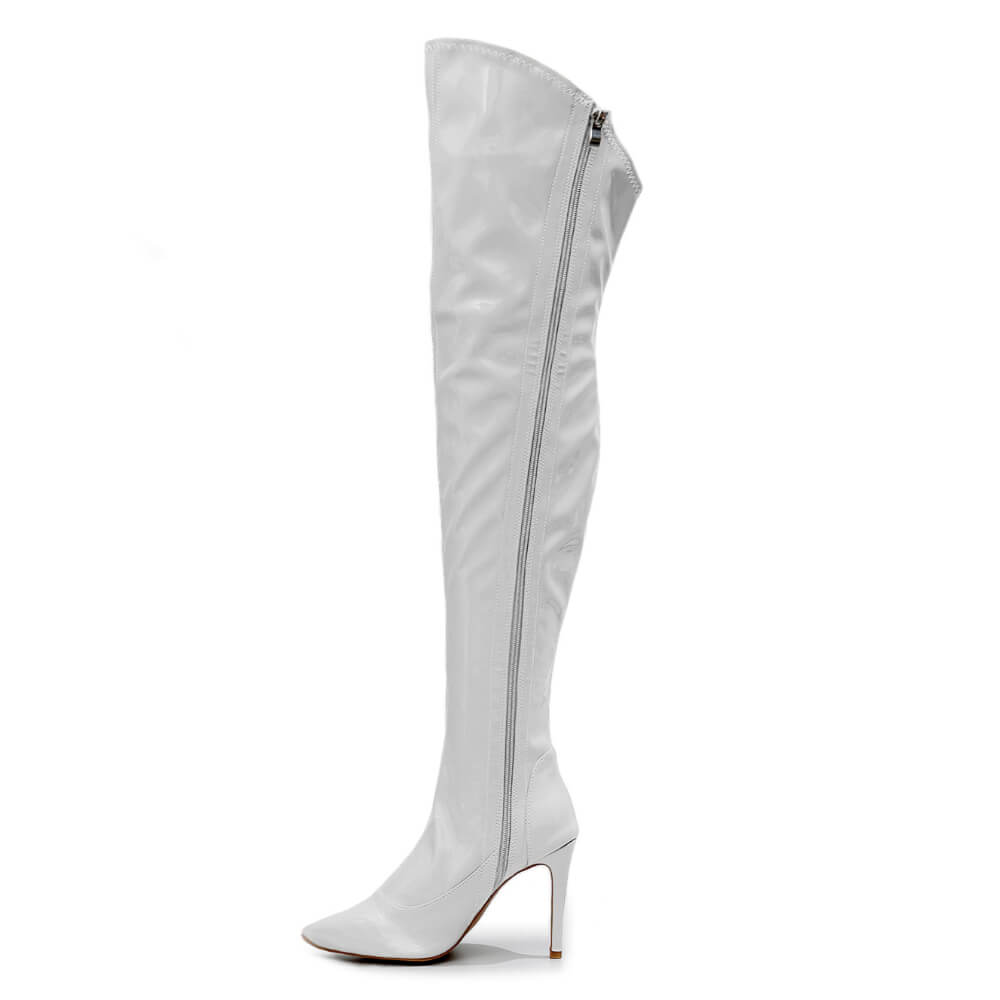 Courtneyy - White Wet Look - Street Sole - Thigh Variant Two