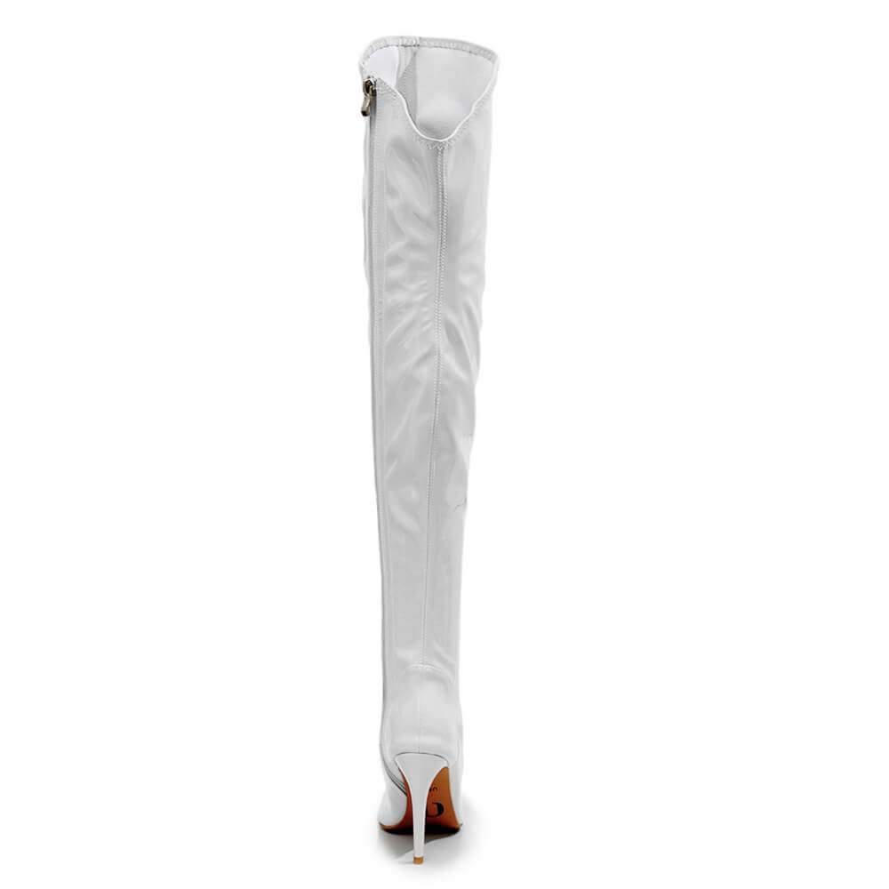 Courtneyy - White Wet Look - Street Sole - Thigh Variant Two