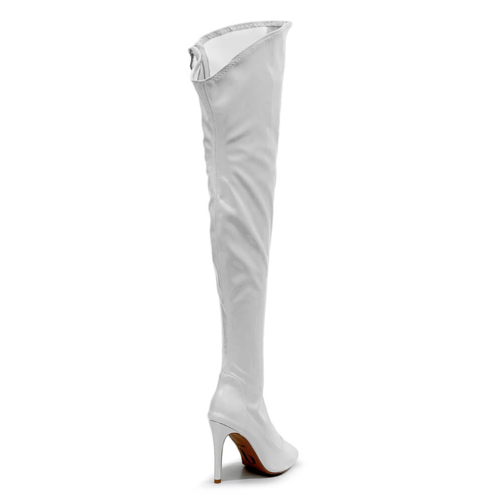 Courtneyy - White Wet Look - Street Sole - Thigh Variant Two