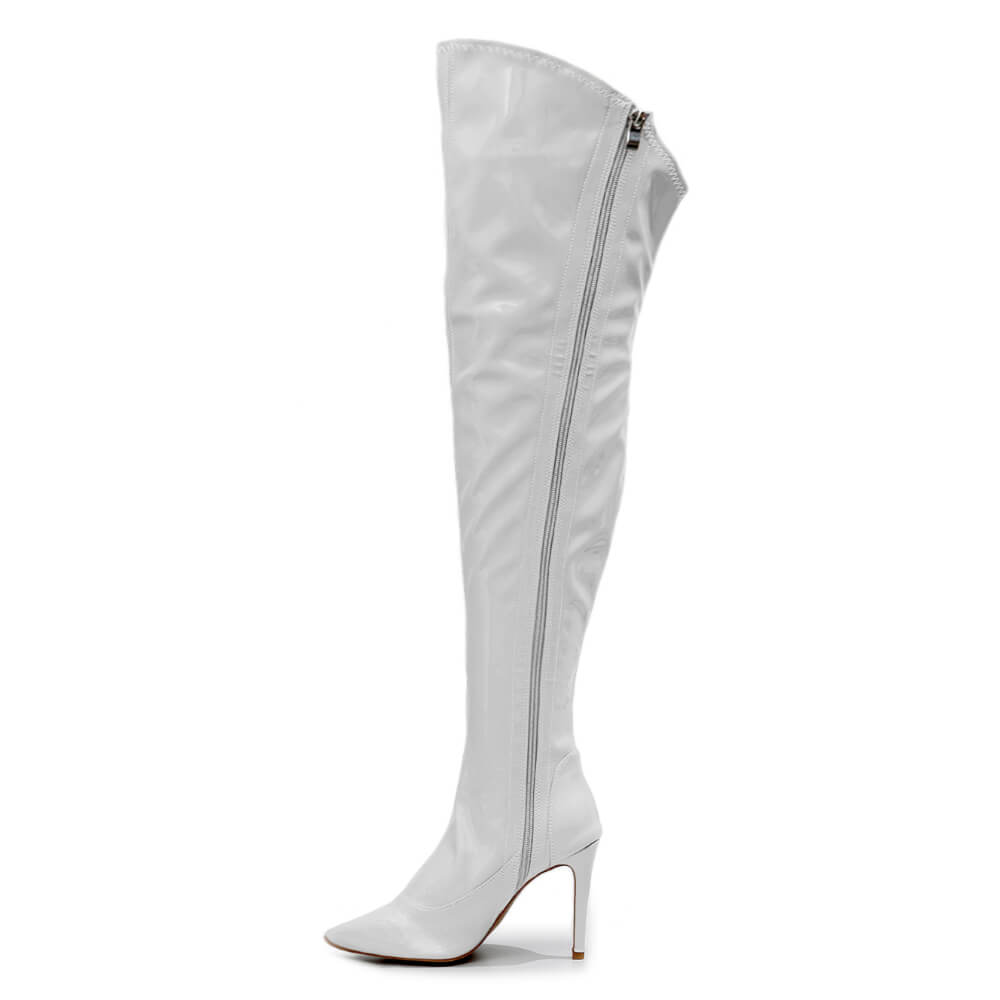 Courtneyy - White Wet Look - Street Sole - Thigh Variant Three