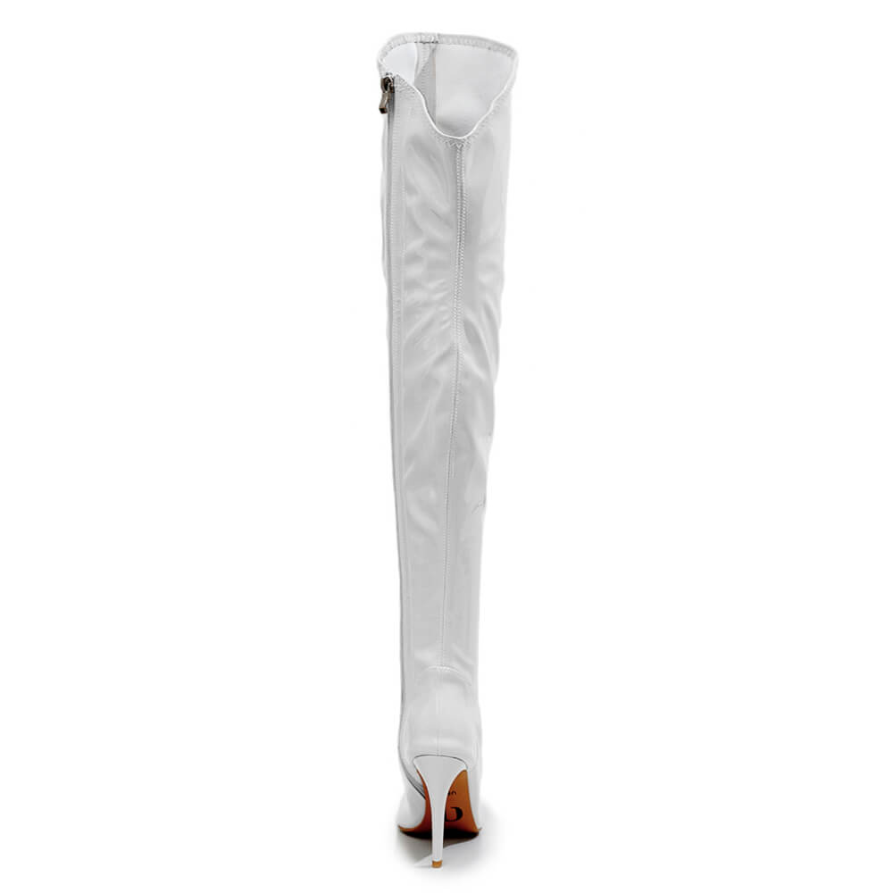 Courtneyy - White Wet Look - Street Sole - Thigh Variant Three