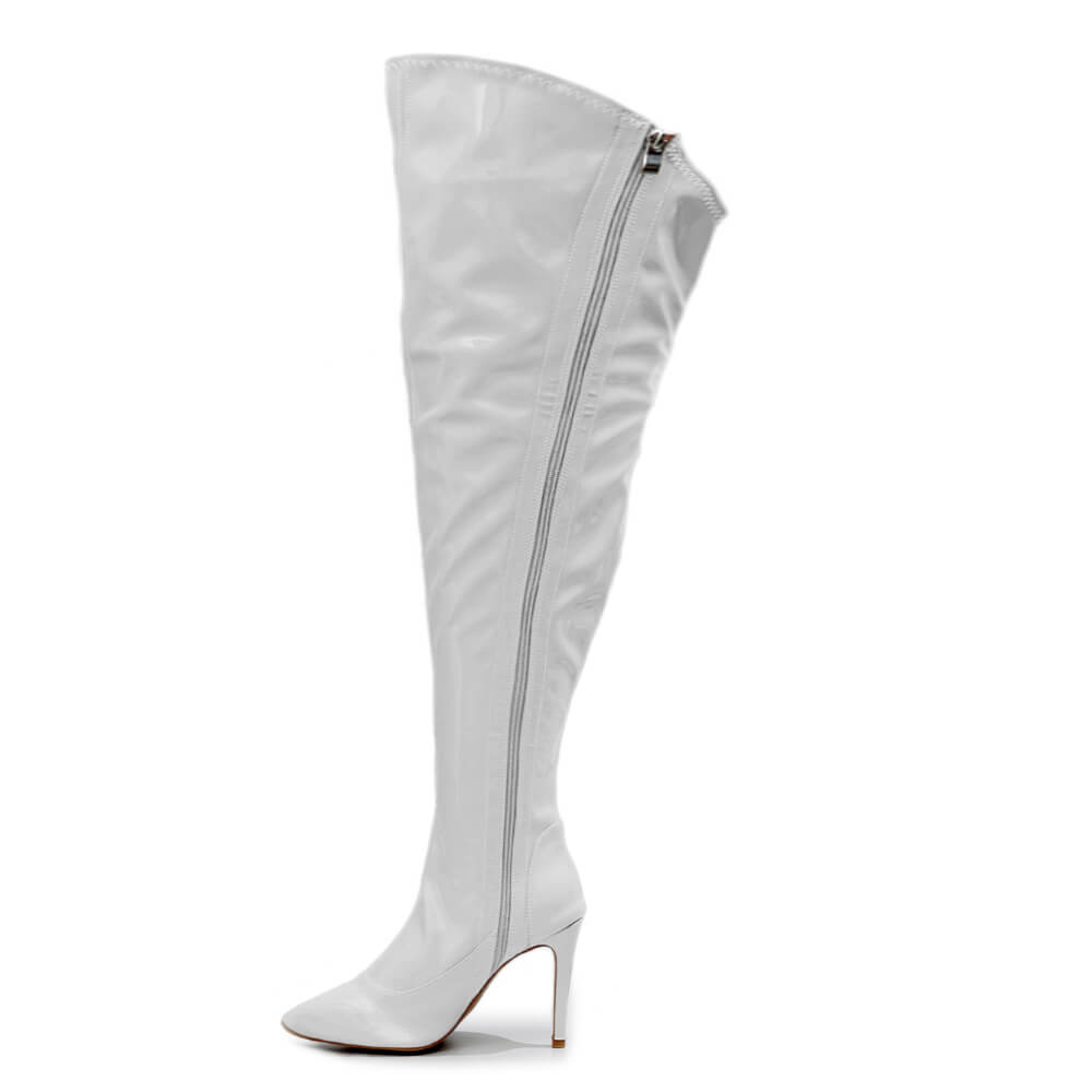 Courtneyy - White Wet Look - Street Sole - Thigh Variant Five