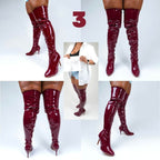 Devilla Size Inclusive - Black Vegan Patent - Street Sole - Thigh Variant Three