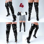 Devilla Size Inclusive - Pink Vegan Patent - Street Sole - Thigh Variant Four