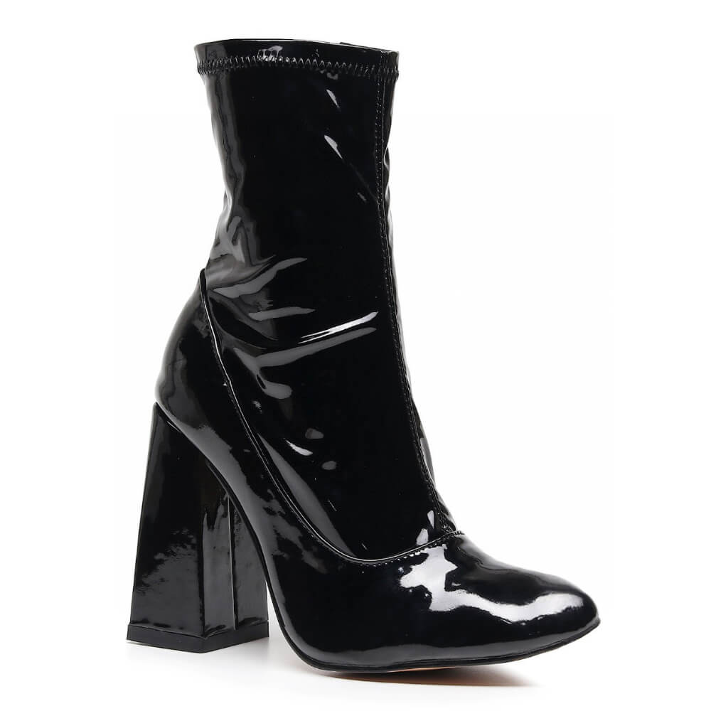 La Gogo Ankle Boot - Black Wet Look - Rubber Sole