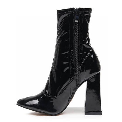 La Gogo Ankle Boot - Black Wet Look - Rubber Sole