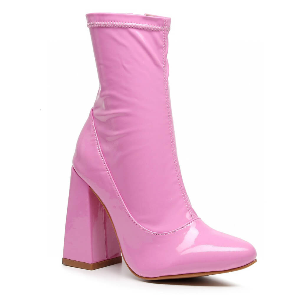 La Gogo Ankle Boot - Pink Wet Look - Rubber Sole