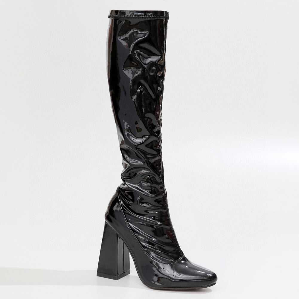 La Gogo Calf Boot - Black Wet Look - Street Sole