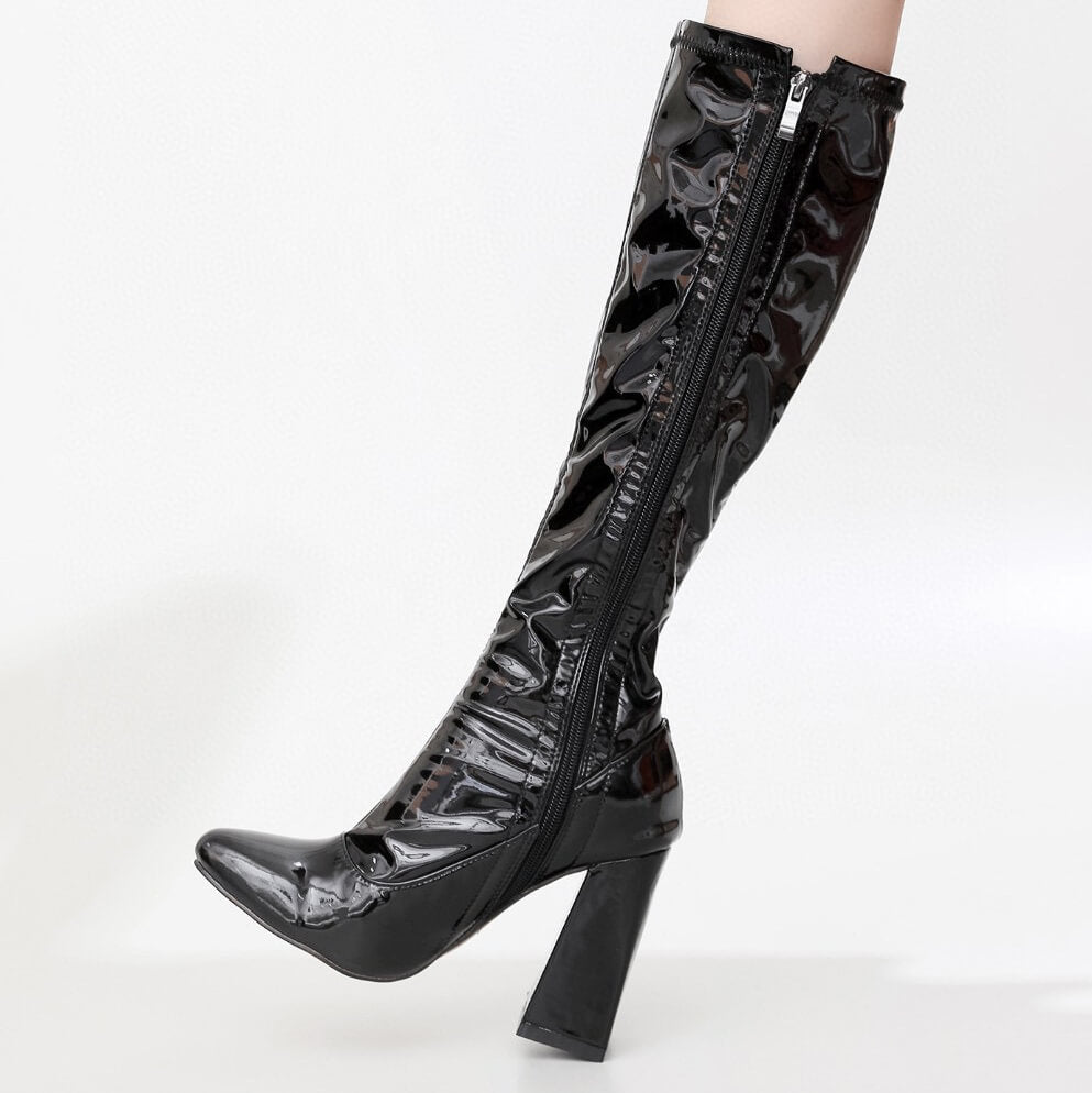 La Gogo Calf Boot - Black Wet Look - Street Sole