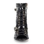 Kylie - Black Faux Crocodile - Street Sole