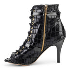 Kylie - Black Faux Crocodile - Street Sole