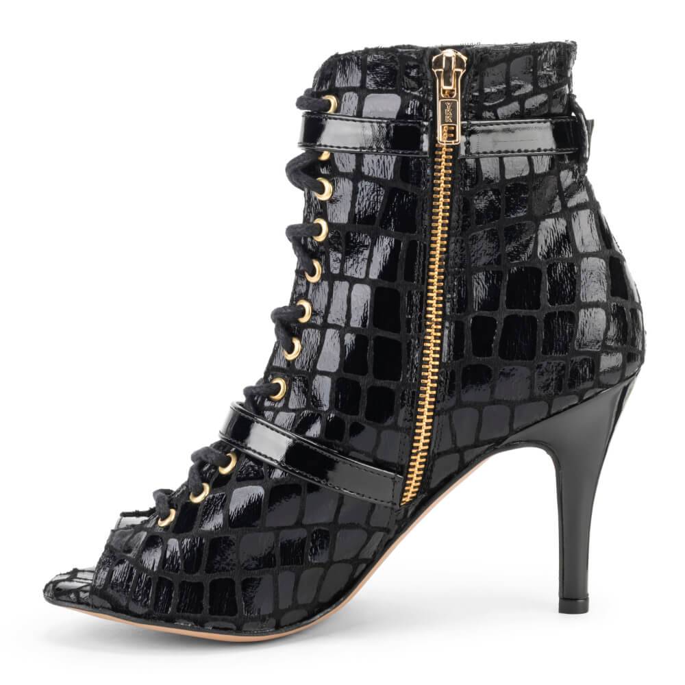 Kylie - Black Faux Crocodile - Street Sole