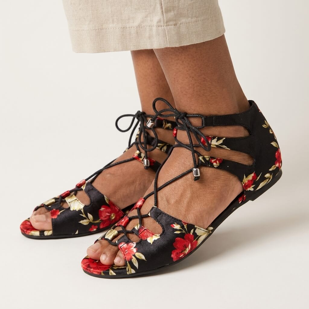 Legato - Black Floral Satin - Street Sole