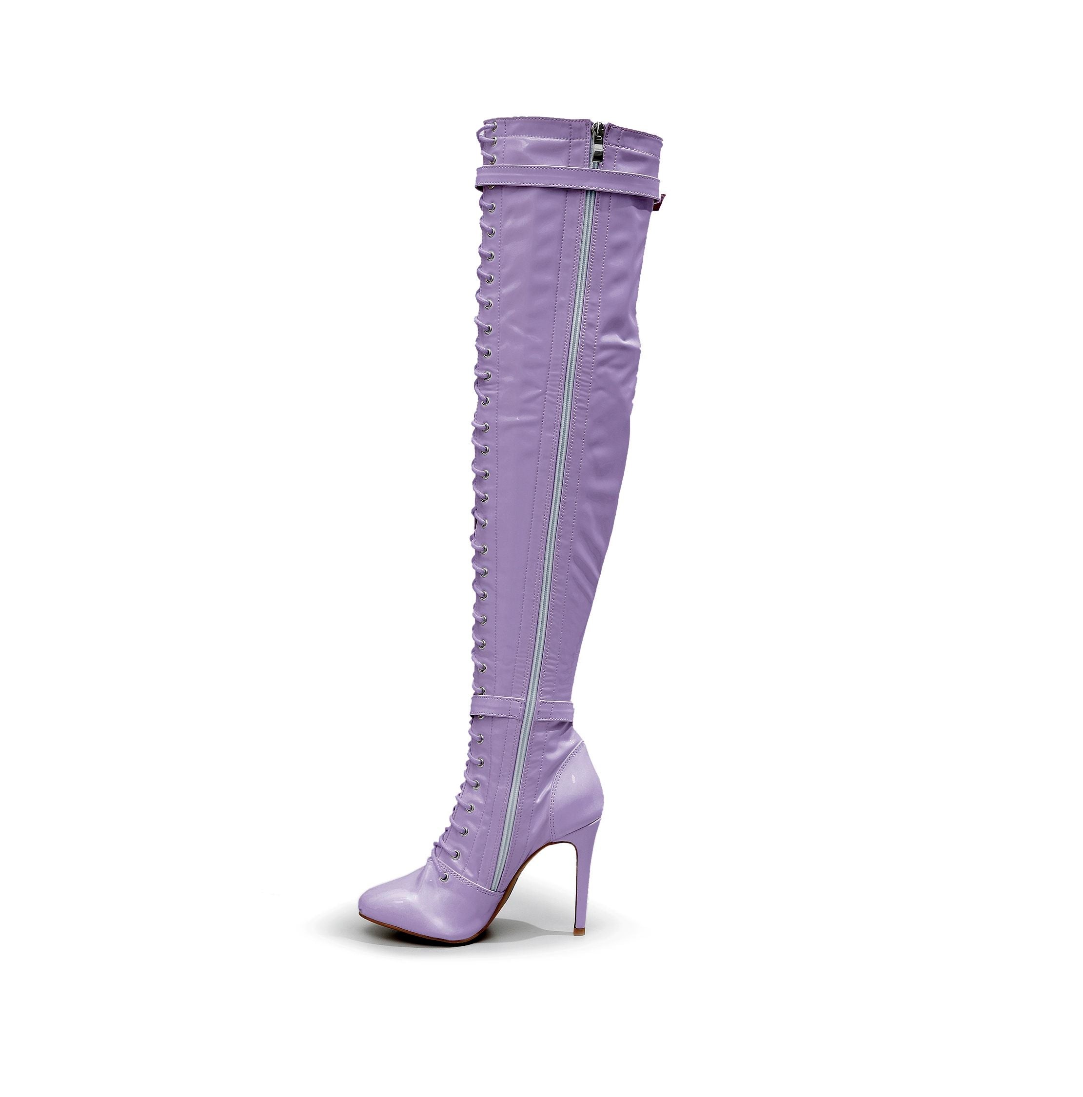 Omani Size Inclusive - Lavender Vegan Patent - Street Sole - Thigh Variant One