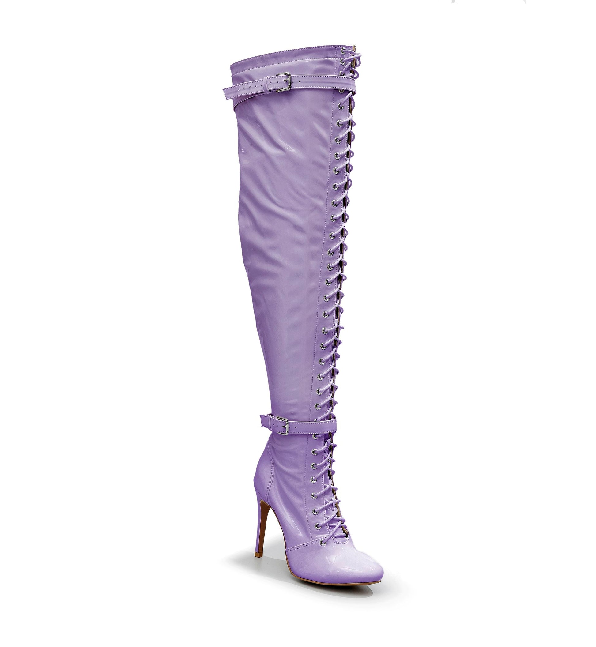 Omani Size Inclusive - Lavender Vegan Patent - Street Sole - Thigh Variant Three