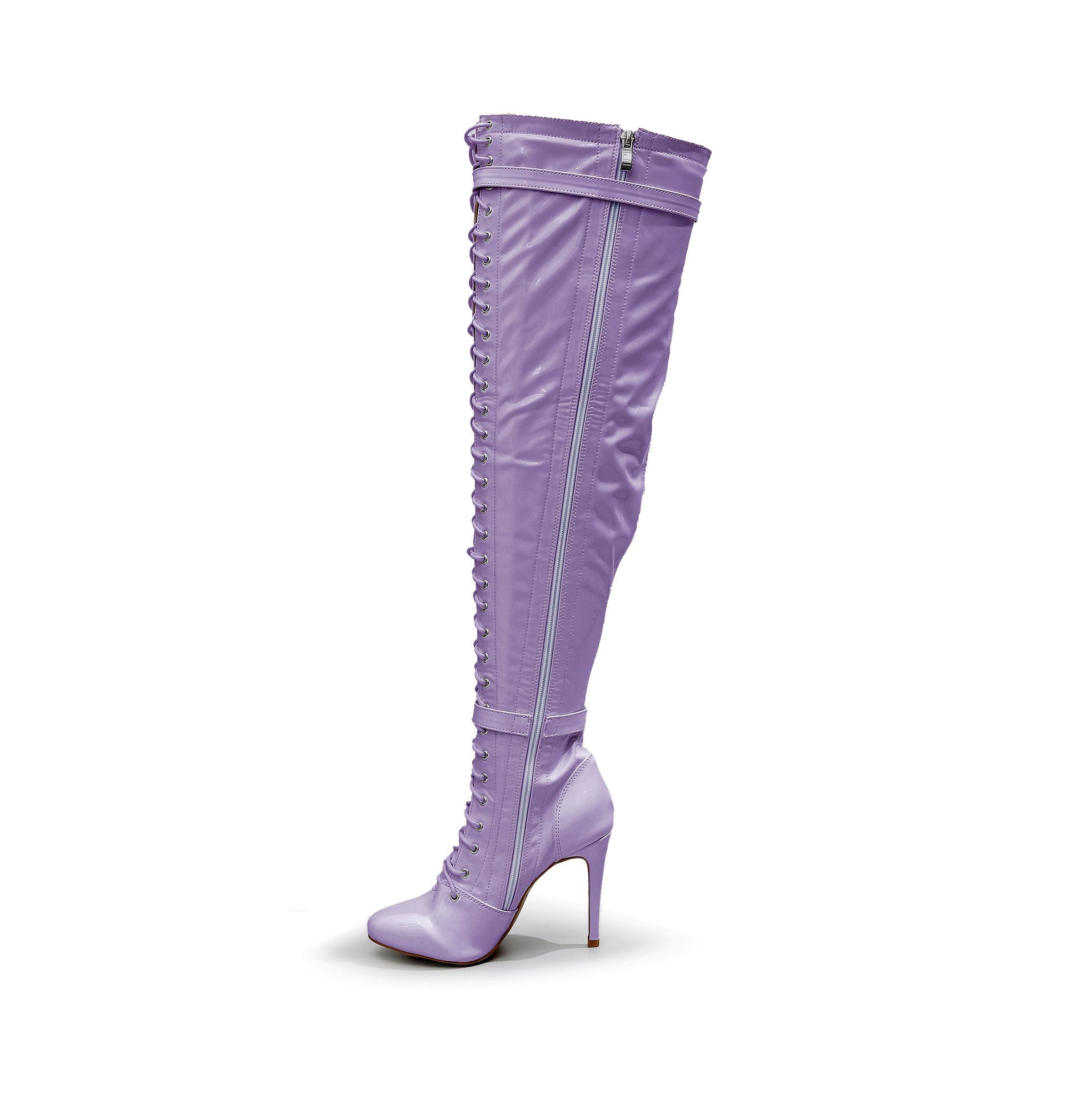 Omani Size Inclusive - Lavender Vegan Patent - Street Sole - Thigh Variant Three