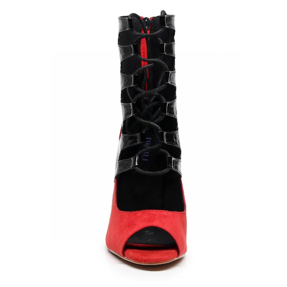 Ryann - Red Vegan Suede and Black Vegan Patent - Street Sole