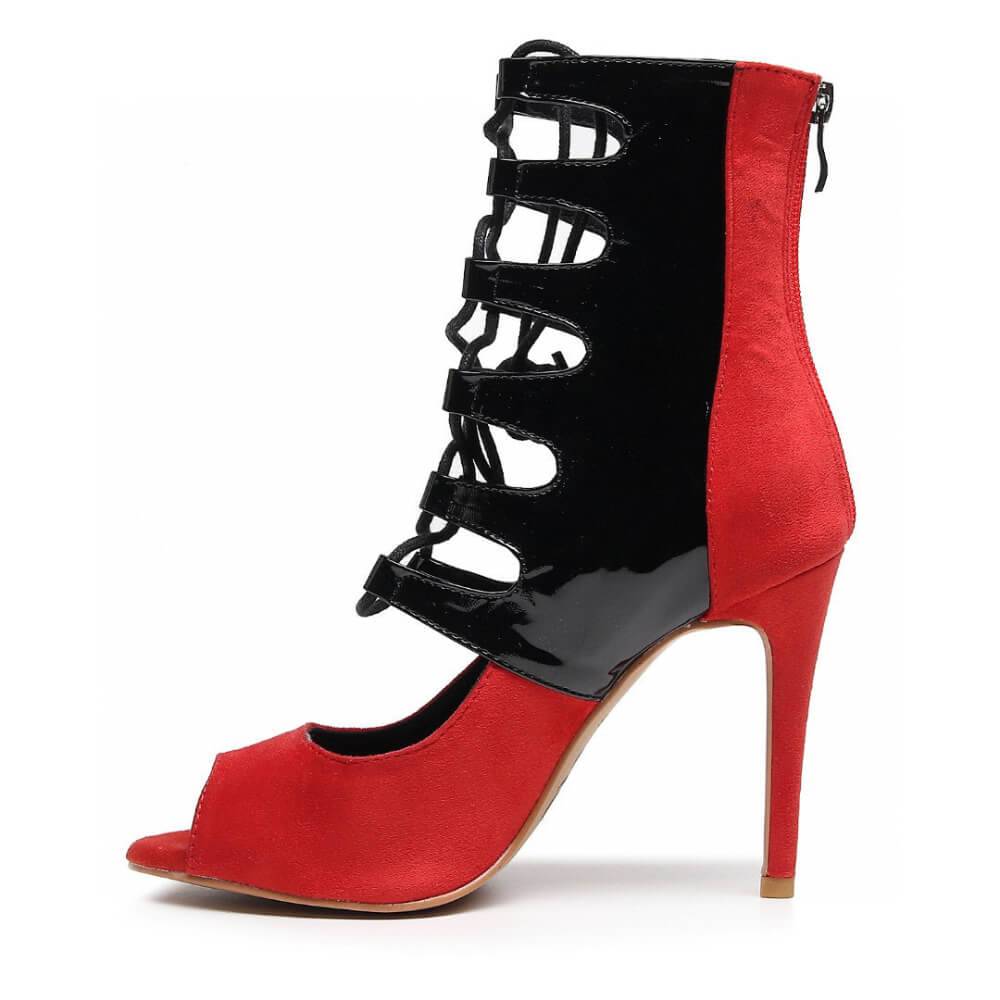 Ryann - Red Vegan Suede and Black Vegan Patent - Street Sole