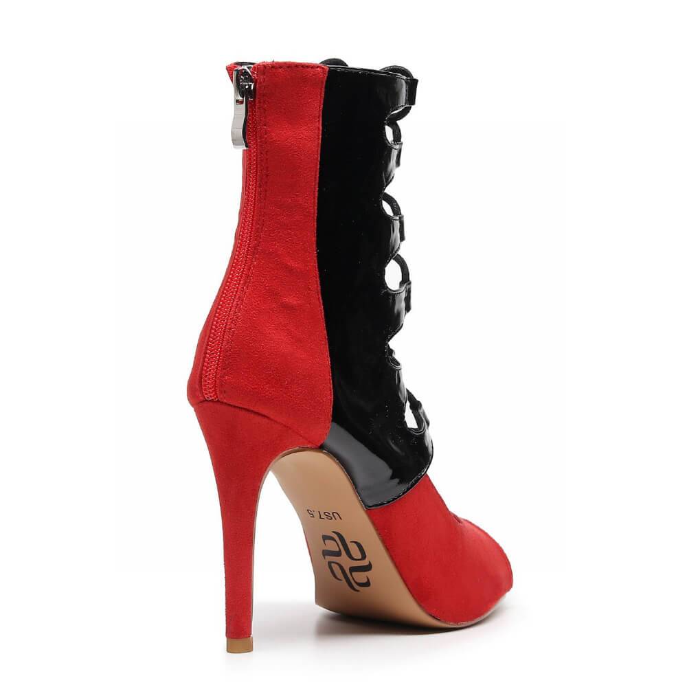Ryann - Red Vegan Suede and Black Vegan Patent - Street Sole