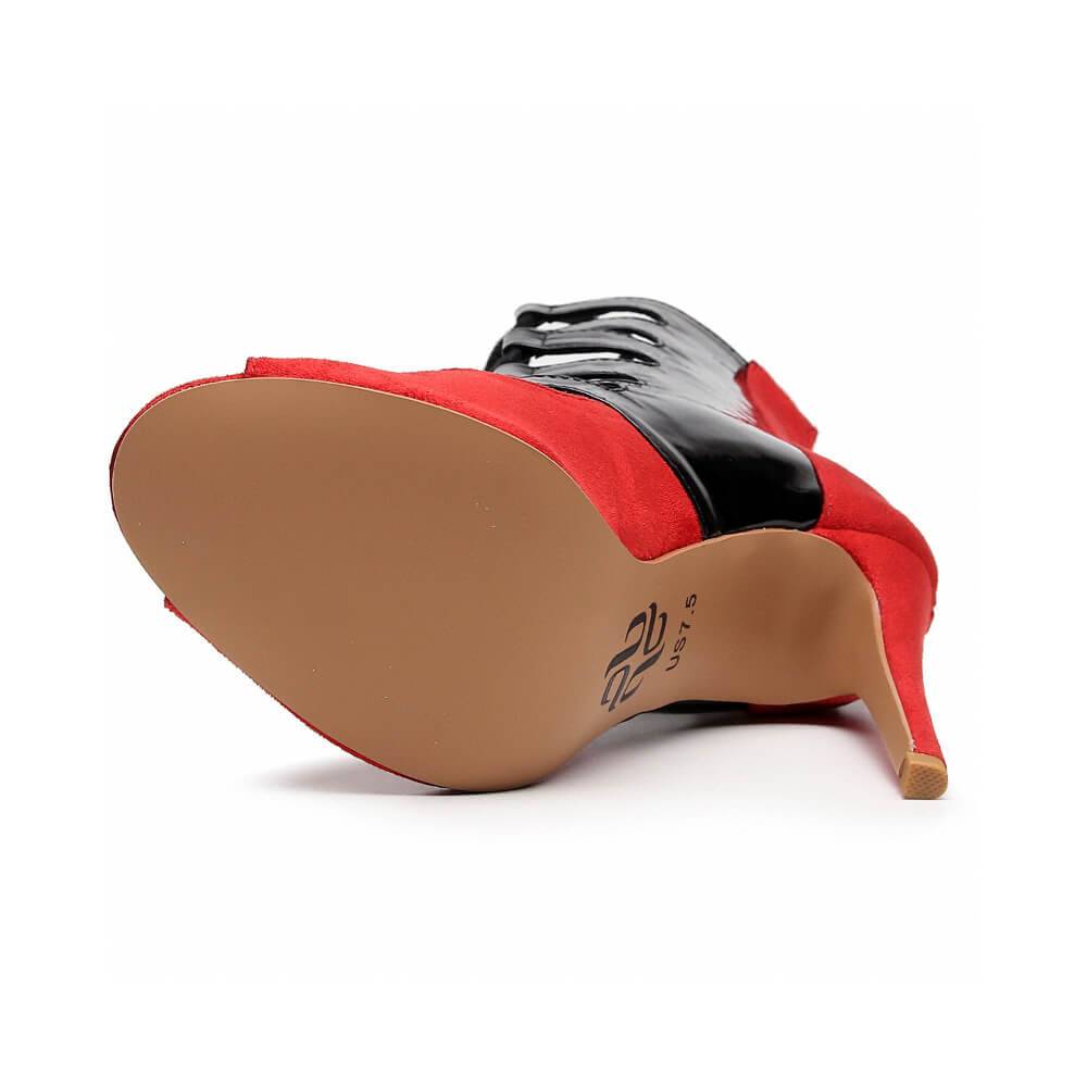 Ryann - Red Vegan Suede and Black Vegan Patent - Street Sole