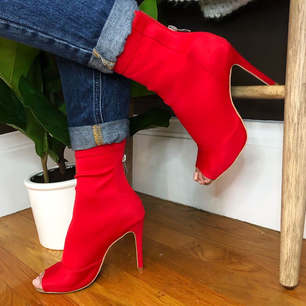 Shabina - Red Lycra - Suede Sole - Dance Floor Only