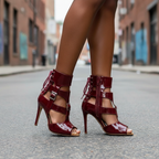 Lifestyle photo of Amiri - Burgundy Vegan Patent - Street Sole