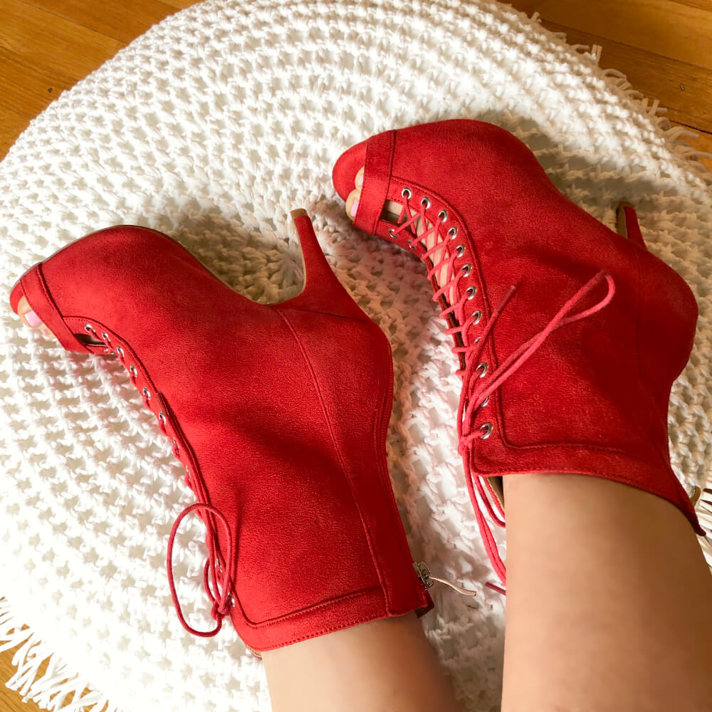 Sierralynn - Red Vegan Suede - Suede Sole - Dance Floor Only