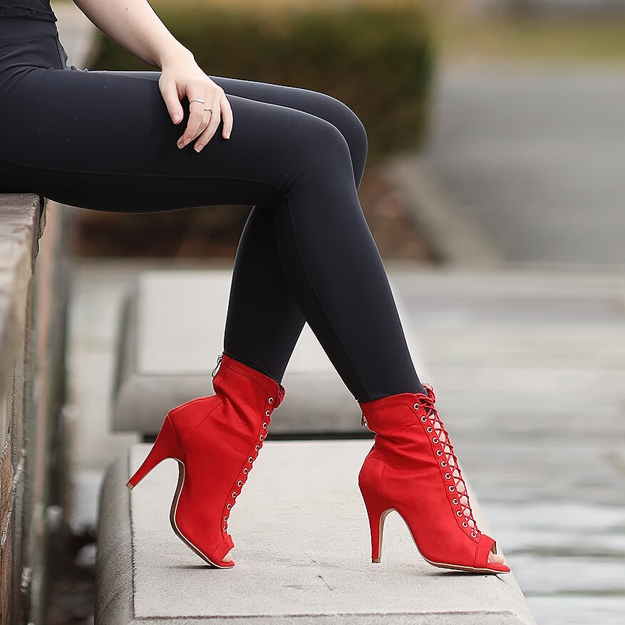 Sierralynn - Red Vegan Suede - Suede Sole - Dance Floor Only
