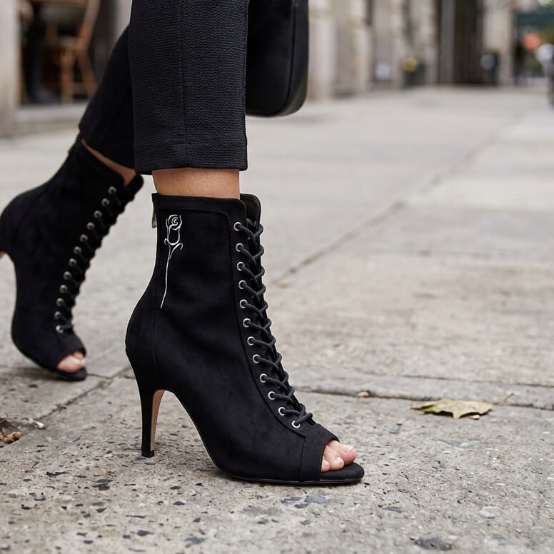 Sierralynn Embroidery - Vegan Suede Black Rose - Street Sole