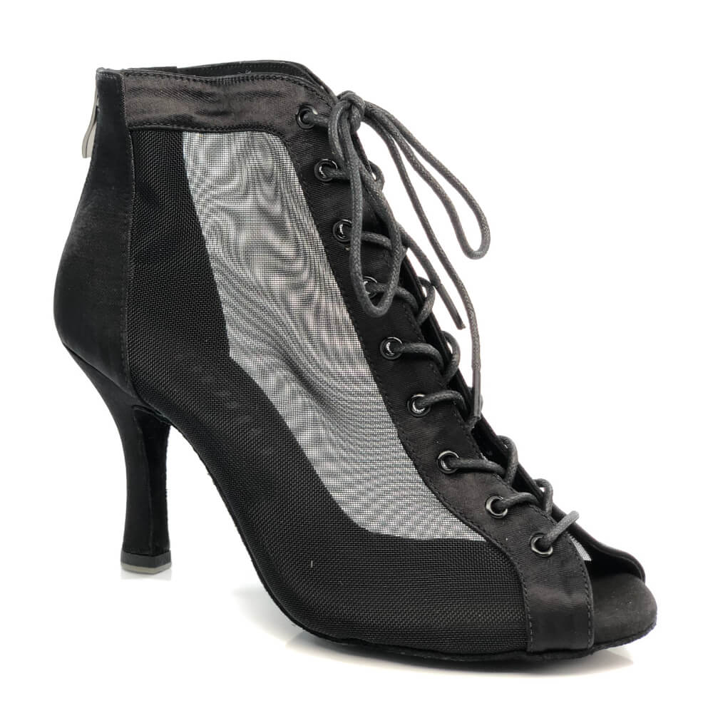 Simona - Black Satin - Suede Sole - Dance Floor Only