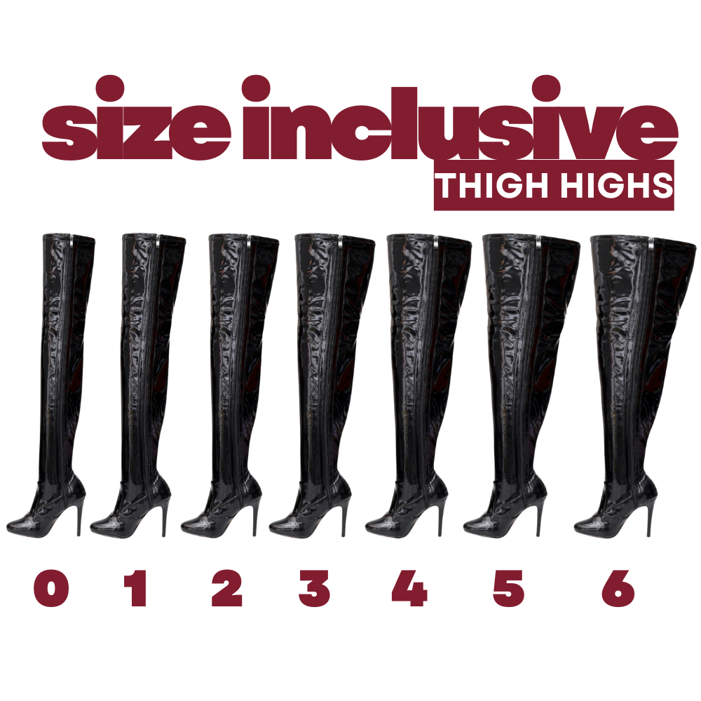 Devilla Size Inclusive - White Vegan Patent - Street Sole - Thigh Variant One