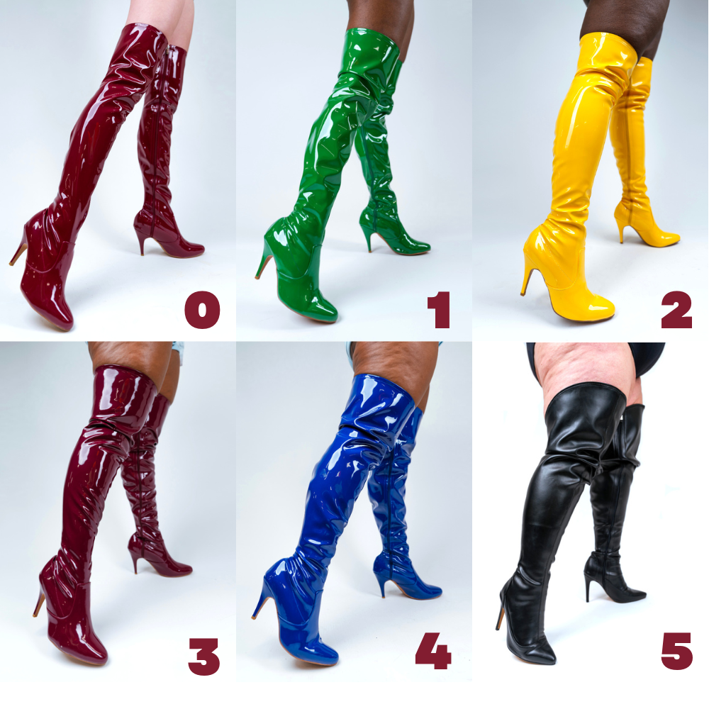 Devilla Size Inclusive - Burgundy Vegan Patent - Street Sole - Thigh Variant One