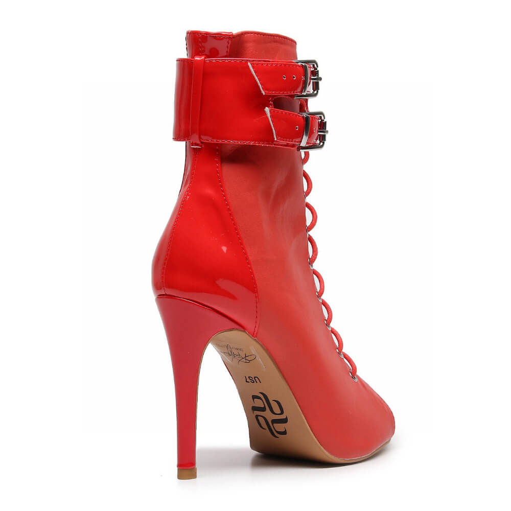 Under The Influence Red Vegan Leather Street Sole 4 3.5 Stiletto